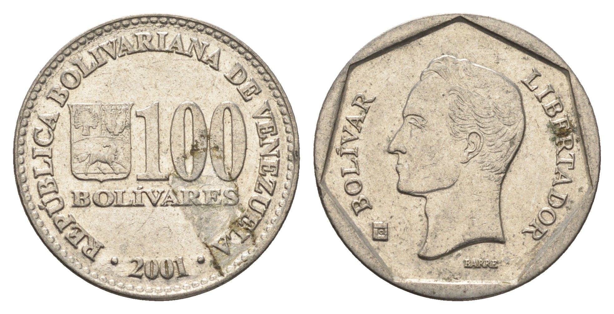 Венесуэла 100 боливаров 2001 Симон Боливар Y 83 сталь плакированная никелем 4662-1016