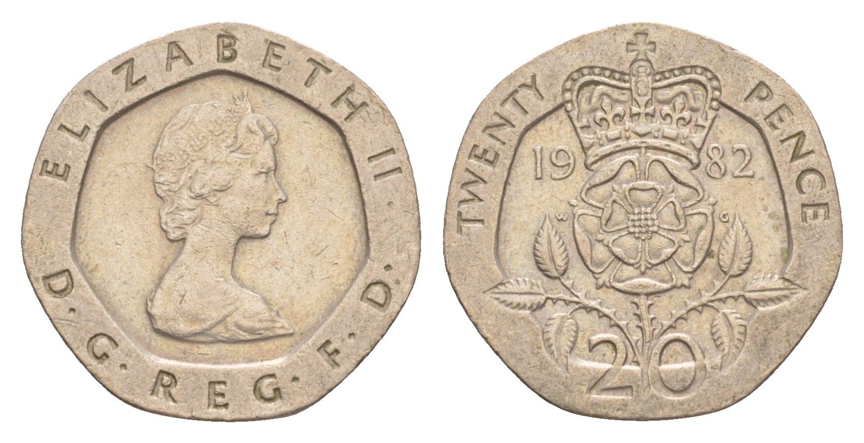 Великобритания 20 пенсов 1982 Елизавета II (1952-2022) KM 931, Spink 4230 (G1) медно-никель 4639-818