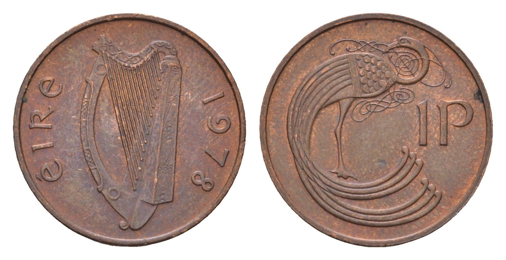 Ирландия 1 пенни 1978 мифологическая птица лира KM 20 бронза 4690-366