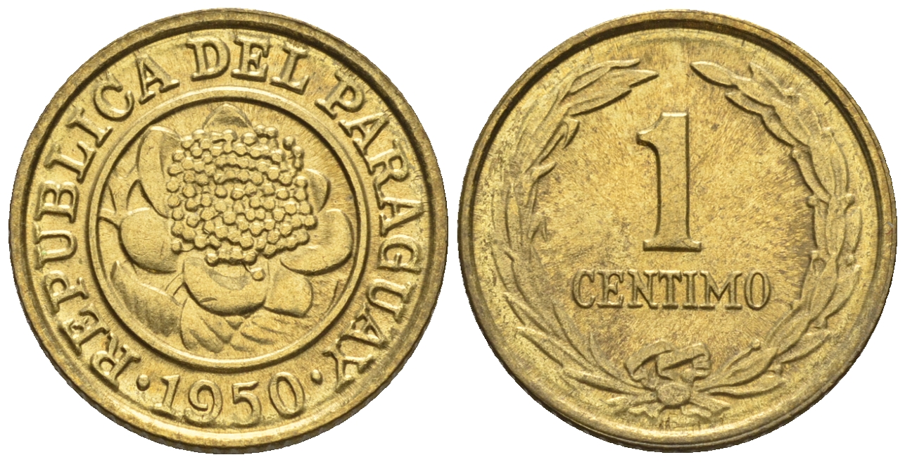Парагвай 1 сентимо 1950  KM 20 алюминиевая бронза  aUNC  220-1029