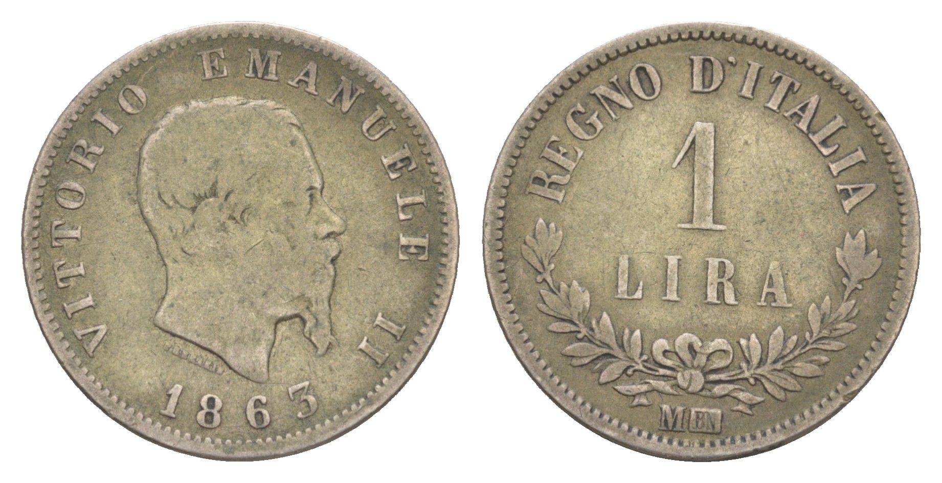 Италия 1 лира 1863 M-BN, Виктор Эммануил II (1861-1878) KM 152 серебро 4178-426