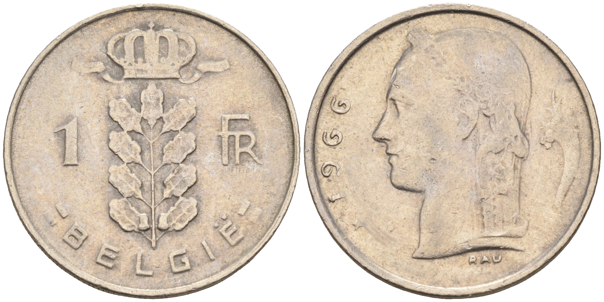 БЕЛЬГИЯ 1 ФРАНК 1966 BELGIE KM 142.1 медно-никель 4589-752