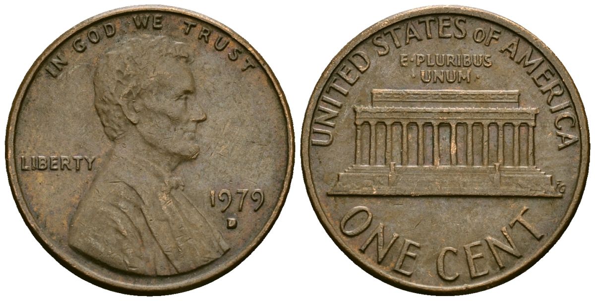 США 1 цент 1979 D, Линкольн KM 201 медь цинк 4136-159