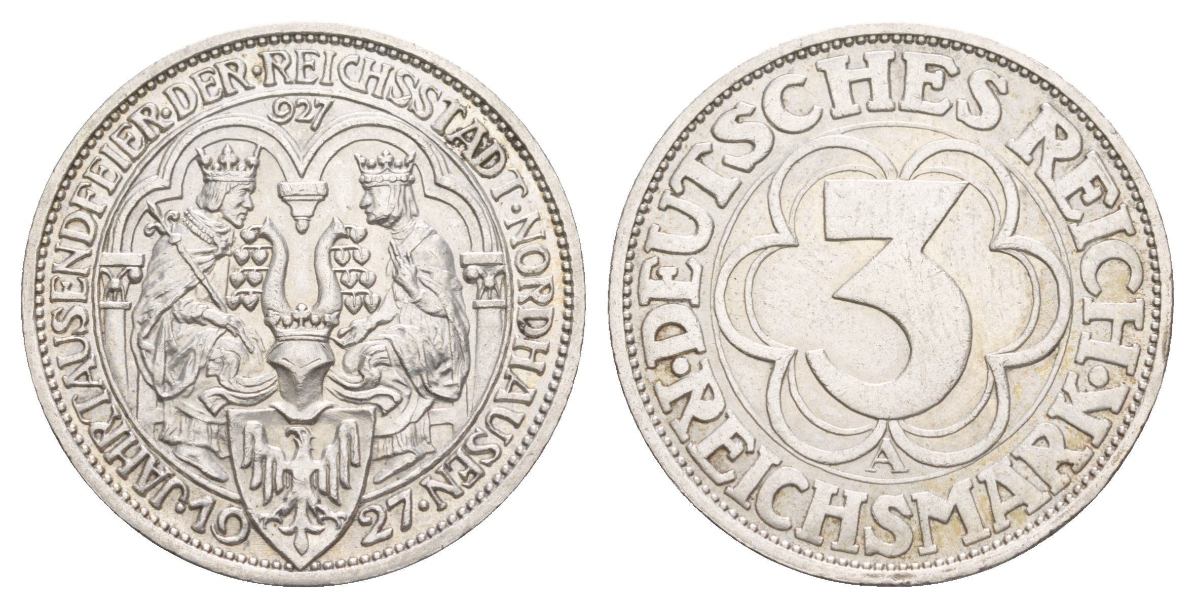 Германия 3 рейхсмарки 1927 1000 лет Нордхаузену KM 52 серебро 00-902-09