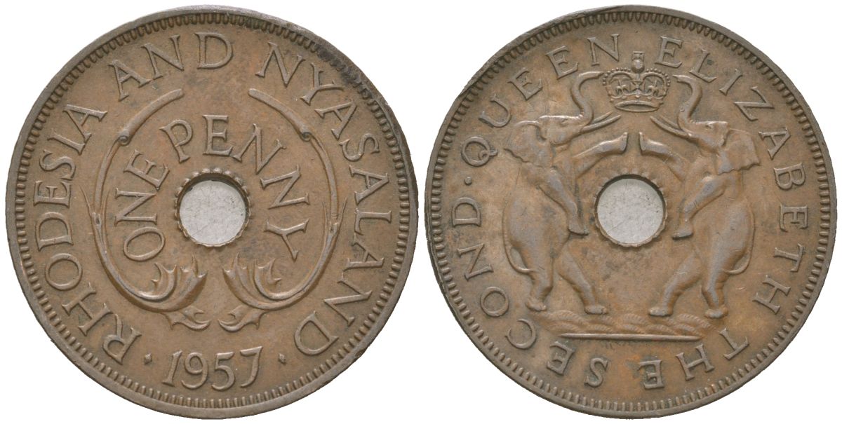 Родезия и Ньясаленд 1 пенни 1957 Елизавета II (1952-2022) KM 2 бронза 4616-121