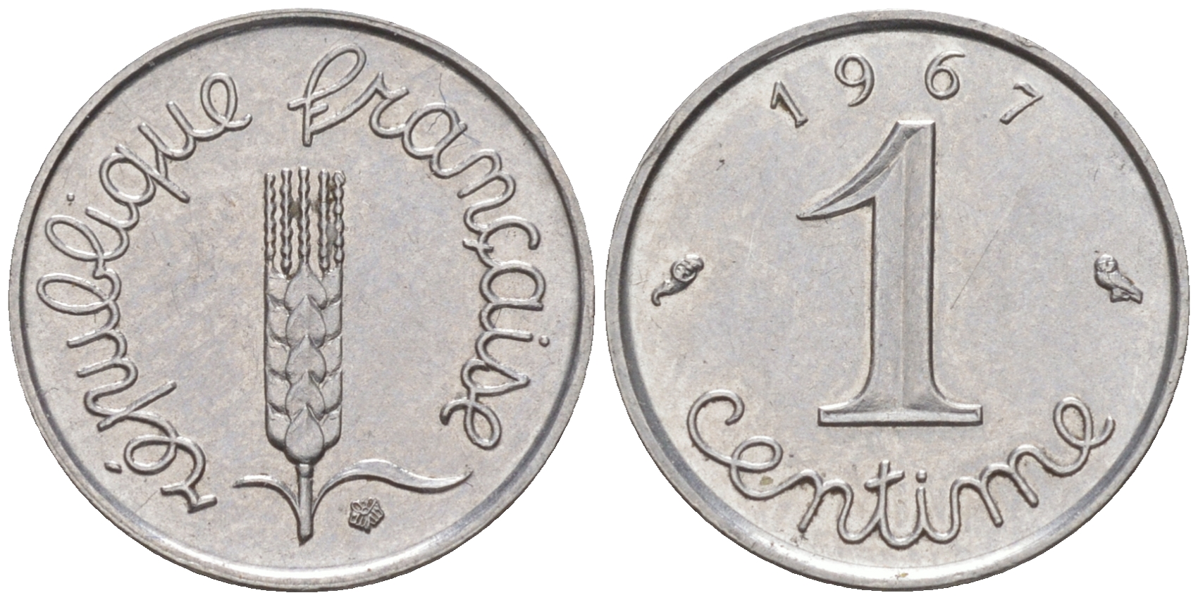 Франция 1 сантим 1967 KM 928, le Frank 106.14 хромированная сталь 100-419
