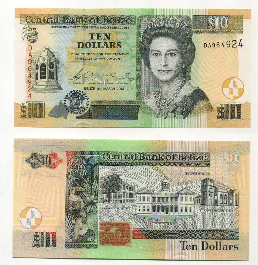 Белиз 10 долларов 2003 Елизавета II (1952-2022) Pick 68a бумага UNC (пресс) 00-00