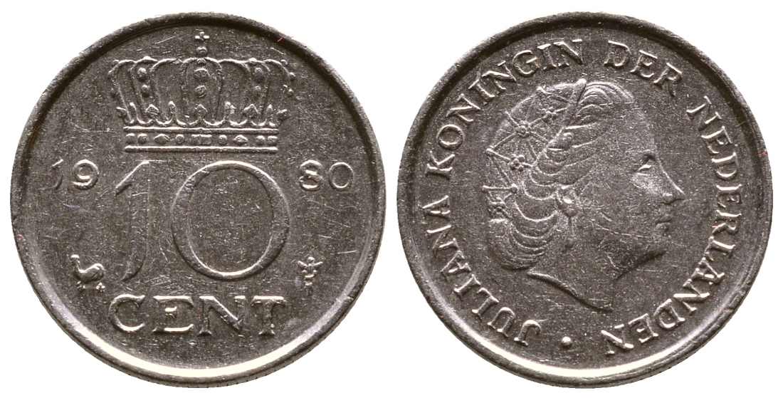 Нидерланды 10 центов 1980 Юлиана (1949-1980) KM 182 никель 4110-1748