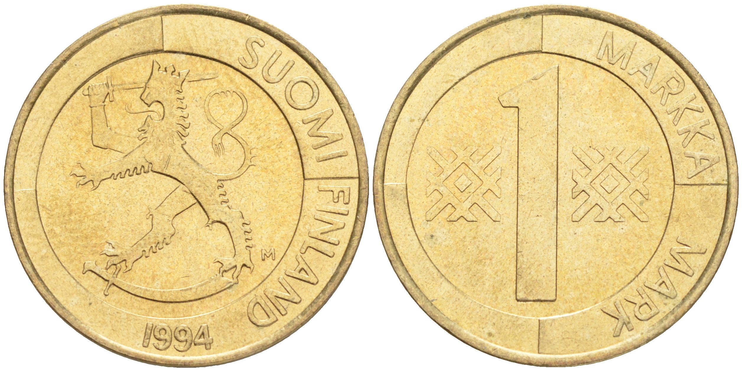 ФИНЛЯНДИЯ 1 МАРКА 1994 M KM 76 алюминиевая бронза 4556-522