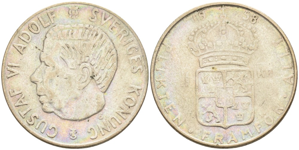 Швеция 1 крона 1958 TS, Густав VI Адольф (1950-1973) KM 826 серебро 3851-1244