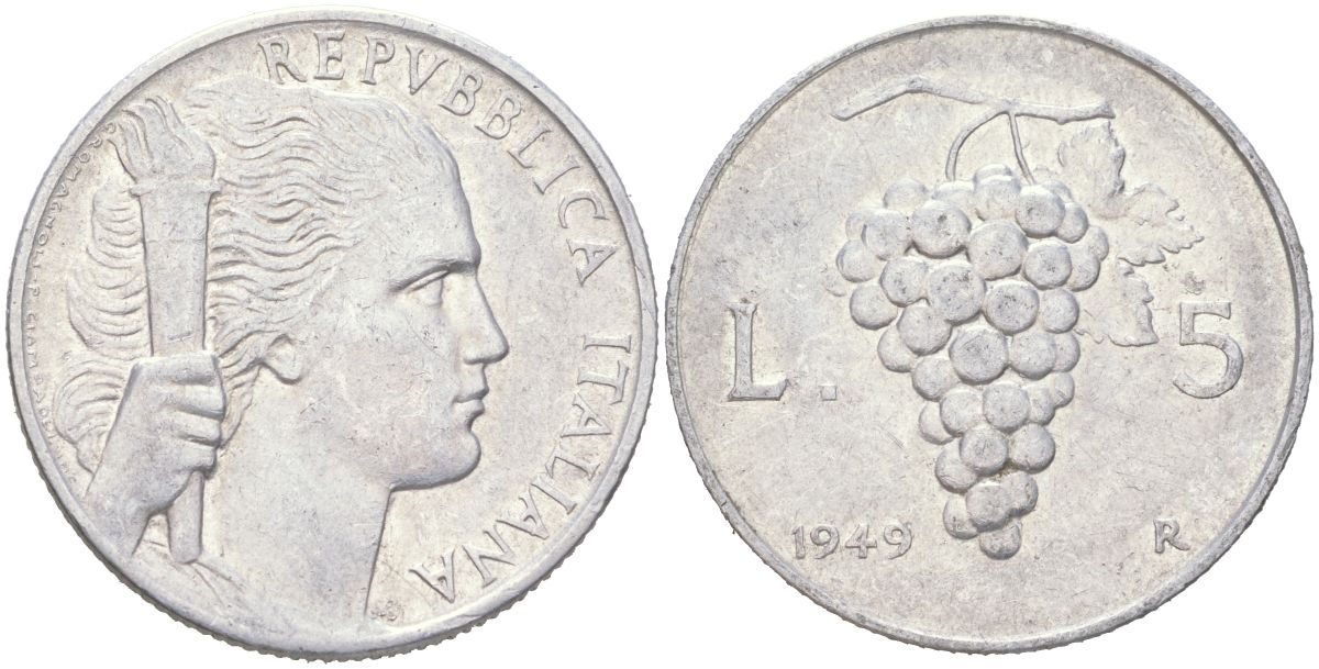 Италия 5 лир 1949 KM 89 алюминий 4620-1153