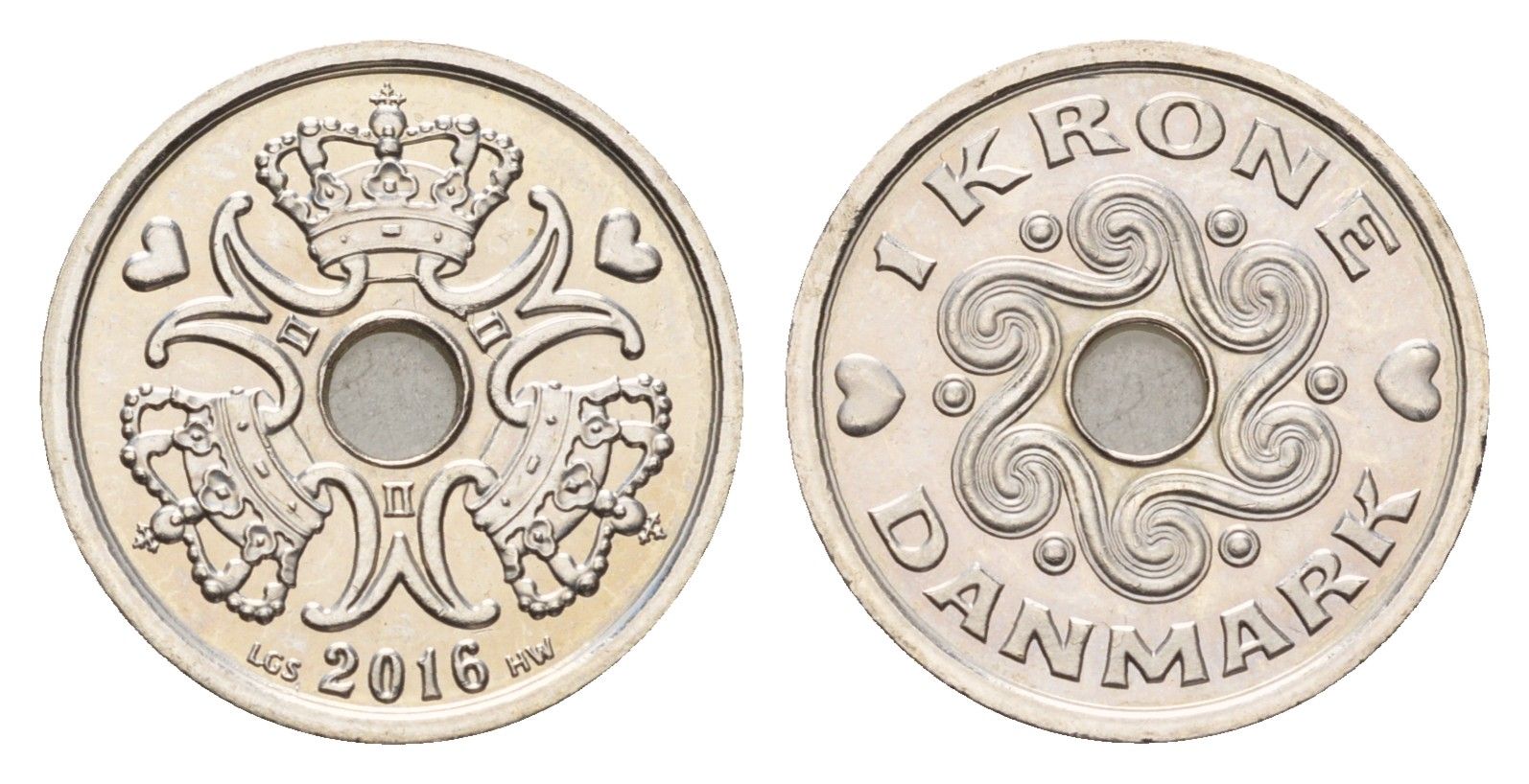 Дания 1 крона 2016 Маргрете II (1972-2024) KM 873 медно-никель UNC 75-561