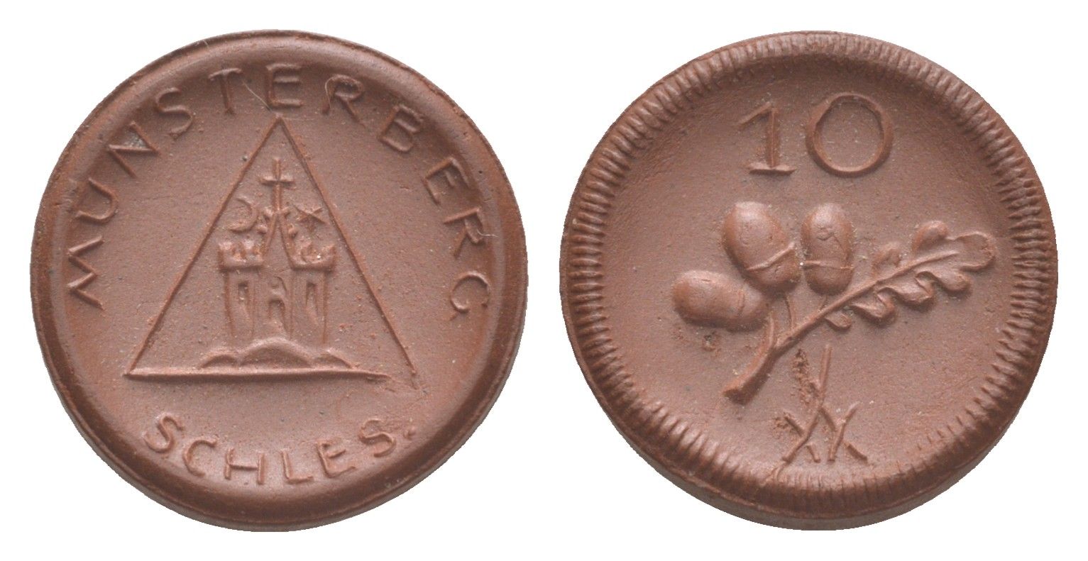 Мюнстерберг 10 пфеннигов ND (1921) Men05 18133.3, Men18 22686.3, Scheuch 193a фарфор 1094-9-15
