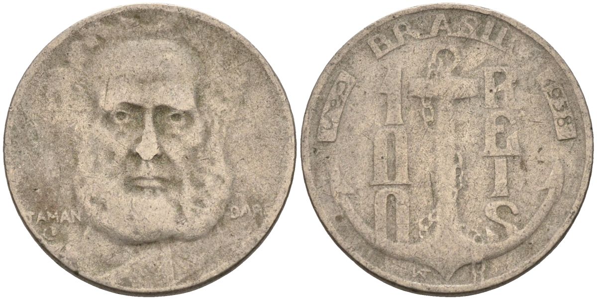 Бразилия 100 рейс 1938 Маркиз Тамандаре KM 536 медно-никель 4115-633