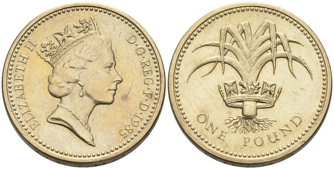 Англия 1 фунт 1985 дизайн Уэльса KM 941, Spink 4331 никель латунь 88-441