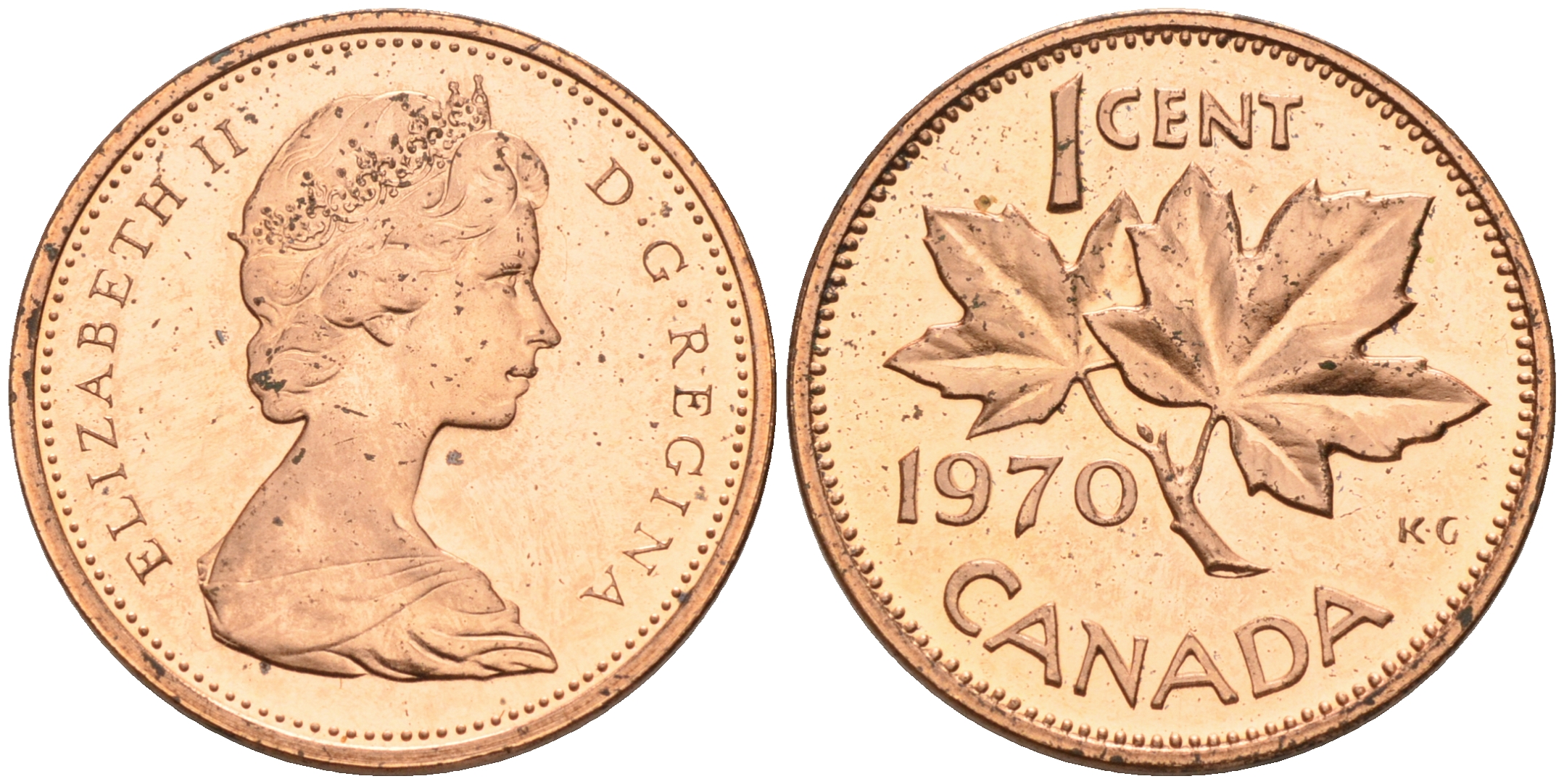 Канада 1 цент 1970 Елизавета II (1952-2022), кленовый лист KM 59.1 бронза    4147-253