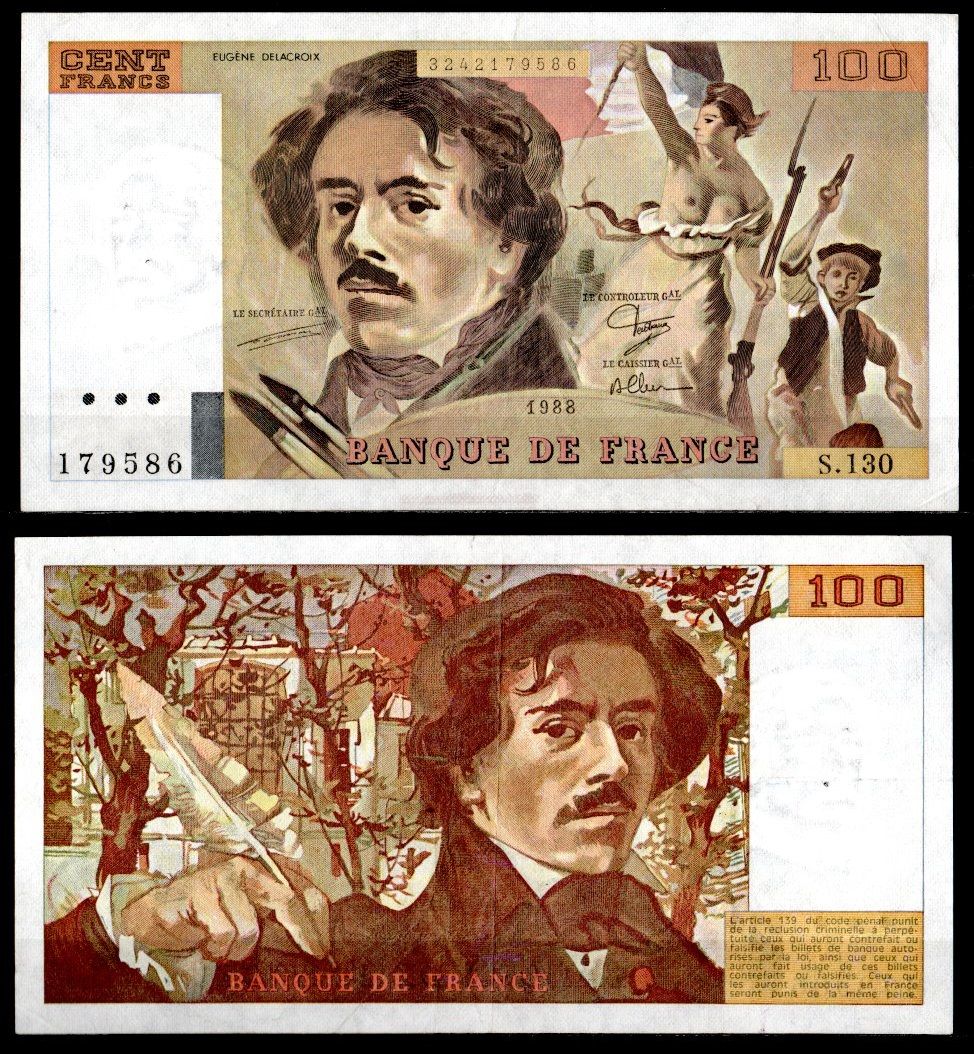 Франция 100 франков 1988 Pick 154 d бумага 7222-64-2-1