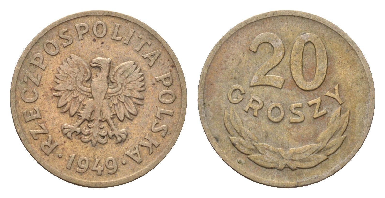 Польша 20 грошей 1949 Y 43 медно-никель 187-351