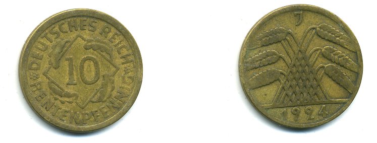 ГЕРМАНИЯ 10 РЕНТПФЕННИГОВ 1924 J 46-1738