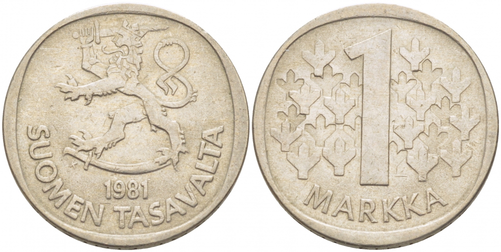 ФИНЛЯНДИЯ 1 МАРКА 1981 K KM 49а медно-никель 3718-927