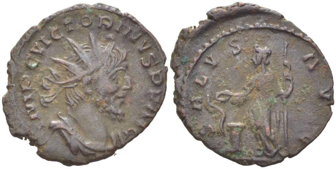 Римская Империя, императоры в Галлии антониниан 269 - 271 Викторин, IMP C VICTORINVS P F AVG, бюст императора / SALVS AVG, Салюта, персонификация Здоровья, Колония Агриппины (Кельн) RIC 71 биллон 1073-20-36