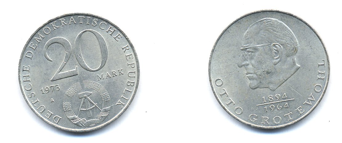 ГДР 20 марок 1973 А, Отто Гротеволь (1894-1964) KM 47 медно-никель 3333-431