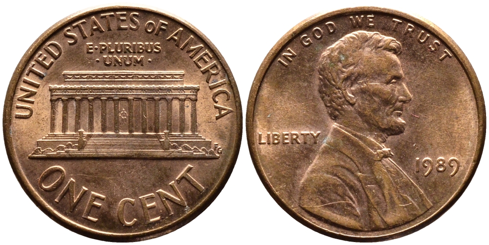 США 1 ЦЕНТ 1989 ЛИНКОЛЬН KM 201b цинк плакированный медью 4178-263