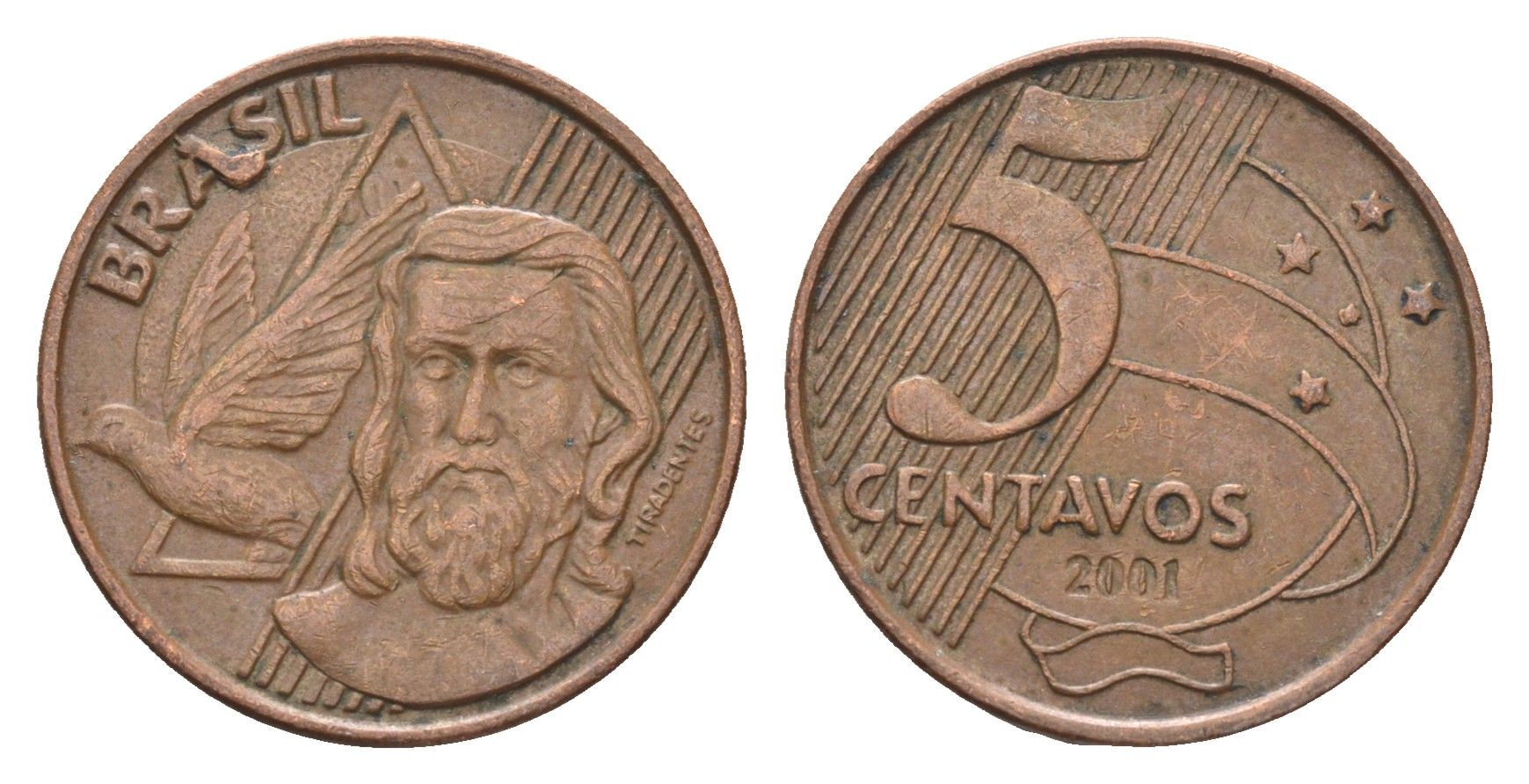 Бразилия 5 сентаво 2001 KM 648 сталь плакированная медью 4663-521