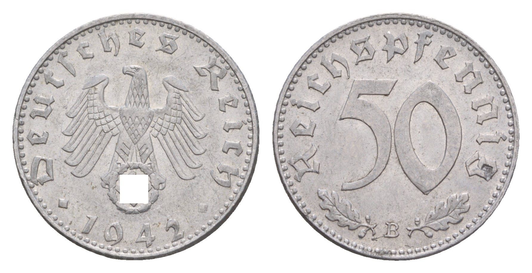 Германия 50 рейхспфеннигов 1942 B KM 96, J. 372 алюминий aUNC 1528-121