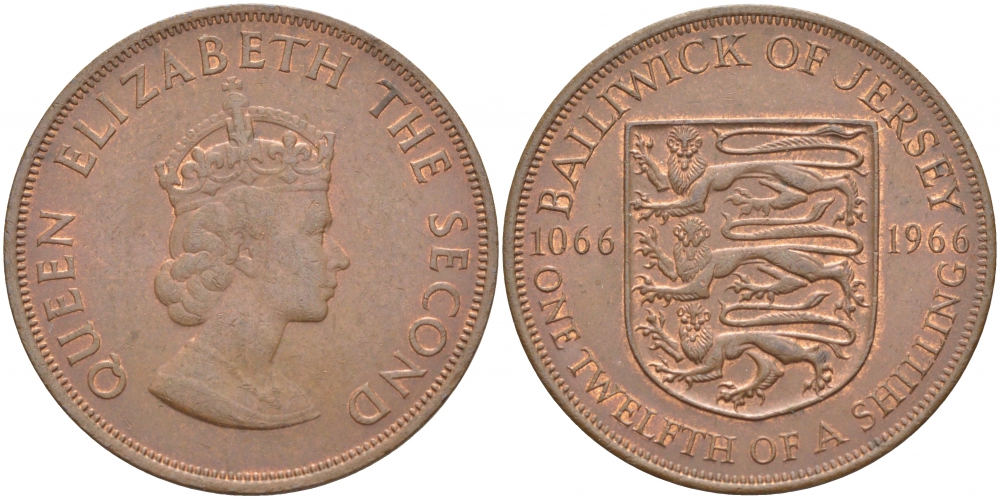 Джерси 1/12 шиллинга 1966 900 лет Нормандскому завоеванию KM 26 бронза UNC 3996-322