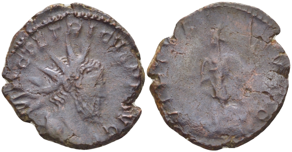 Римская Империя (императоры в Галлии) антониниан 273 - 274 Тетрик I. VIRTVS AVGG, Марс, держащий копье, Колония Агриппины, Very fine RIC 148 биллон 1073-14-27