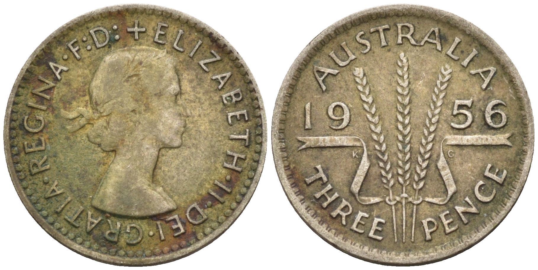 Австралия 3 пенса 1956 m, Елизавета II (1953-) KM 57  серебро    4115-126