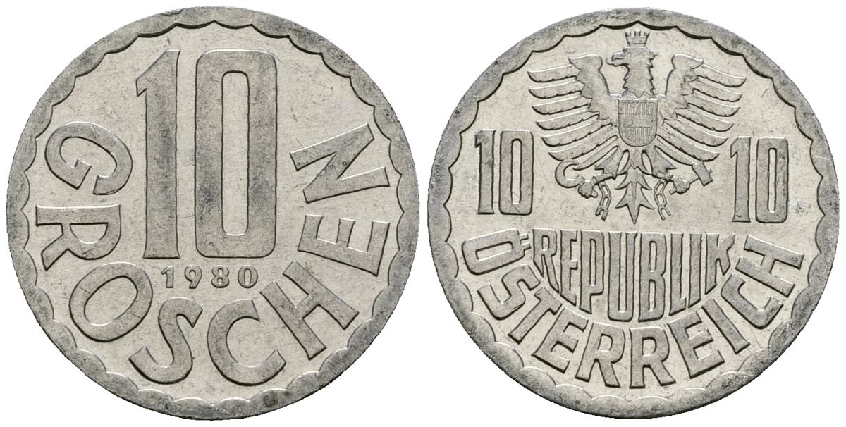 Австрия 10 грошей 1980 KM 2878 алюминий 4135-252