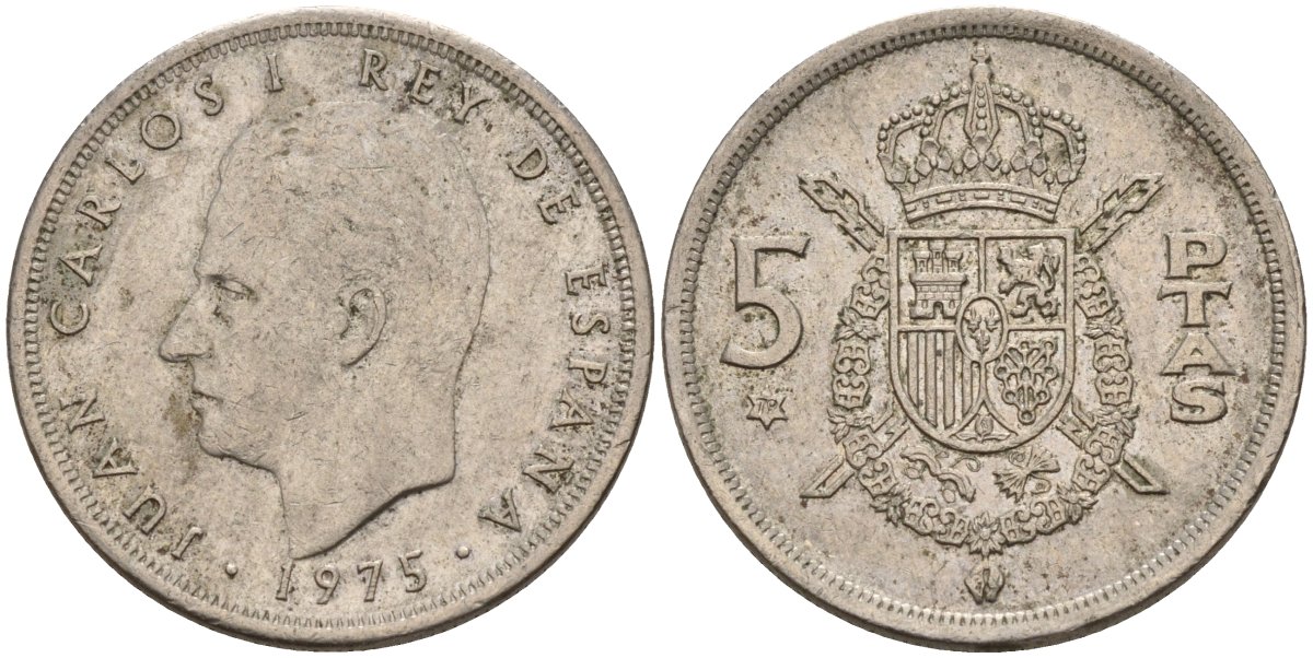 Испания 5 песет 1975 (79) Хуан Карлос I (1975-2014) KM 807 медно-никель 4155-646