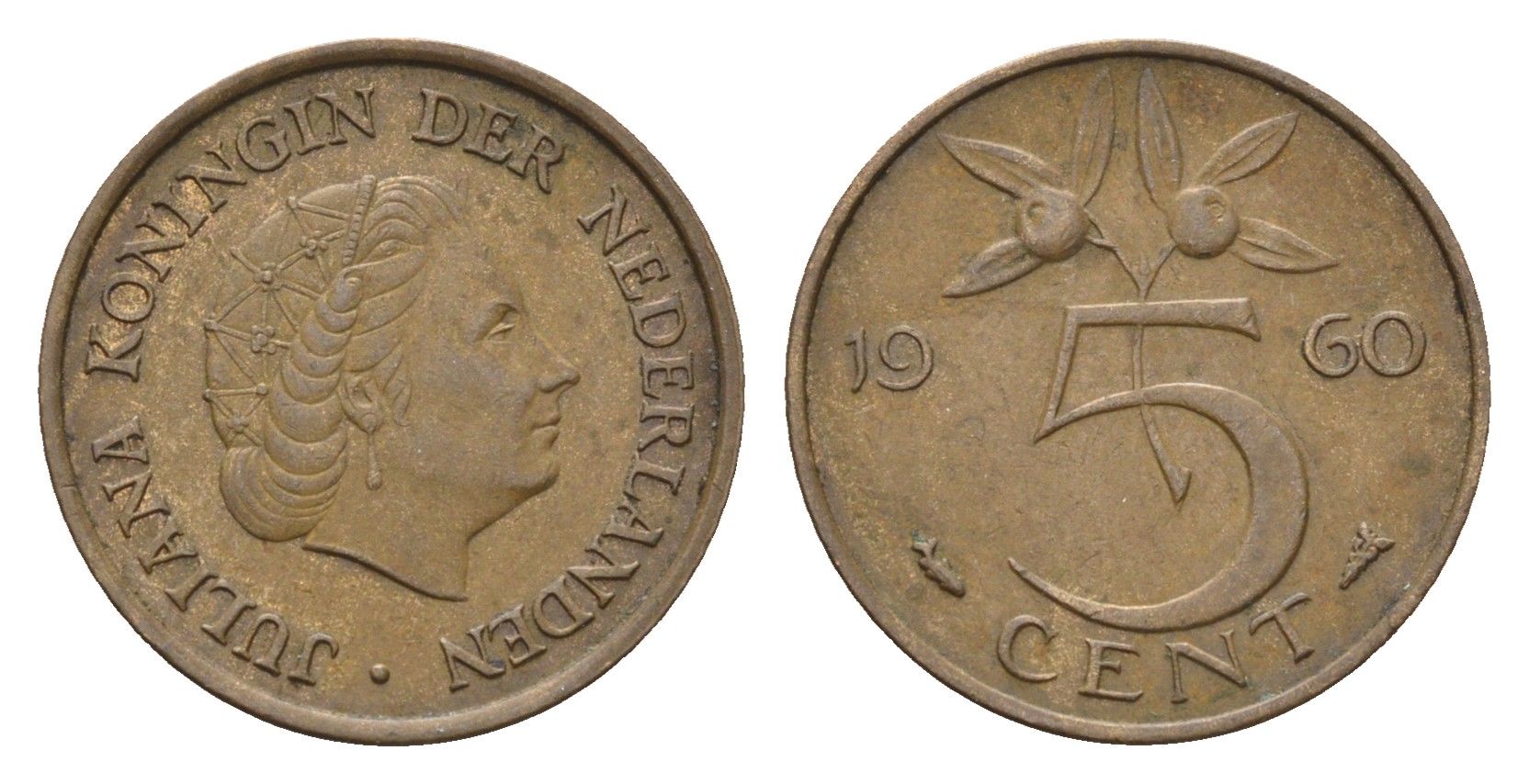 Нидерланды 5 центов 1960 Юлиана (1948-1980) KM 181 бронза 4685-117