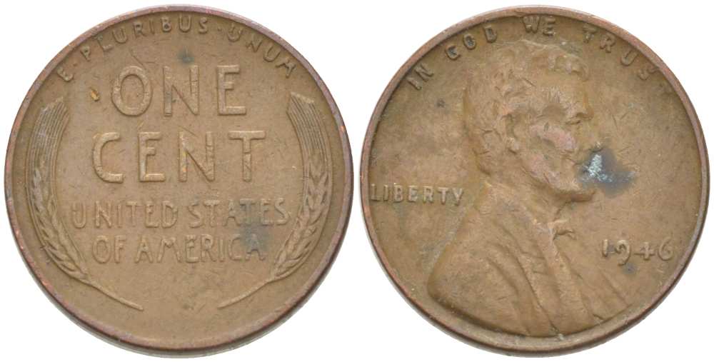 США 1 ЦЕНТ 1946 ЛИНКОЛЬН KM А132 медь цинк 218-221