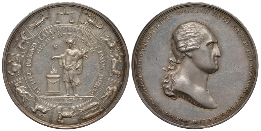 Саксония медаль 1807 Фридрих Август I, знаки зодиака, 40,7 мм, 27,78 гр Merseb 2428 серебро UNC 10-020-40