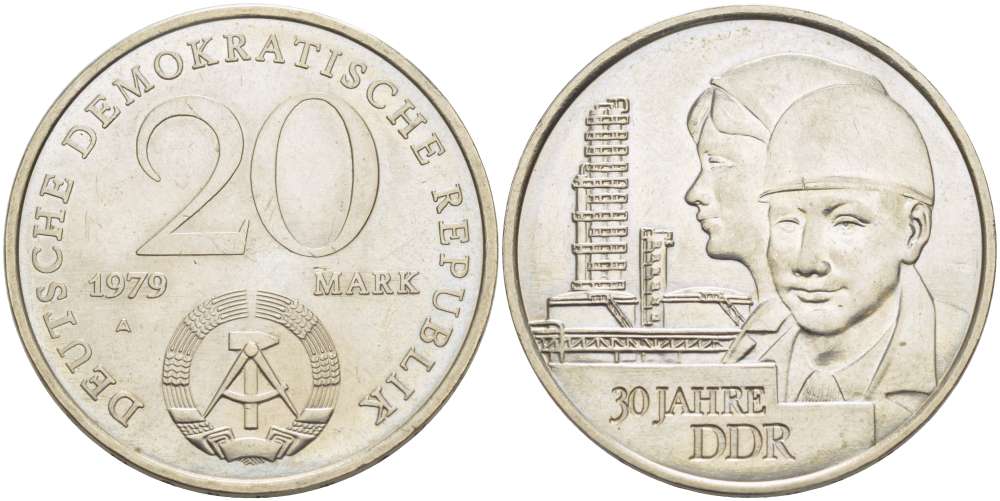 ГДР 20 марок 1979 A, 30 лет образования ГДР J. 1573, KM 75 медь никель цинк 4521-525