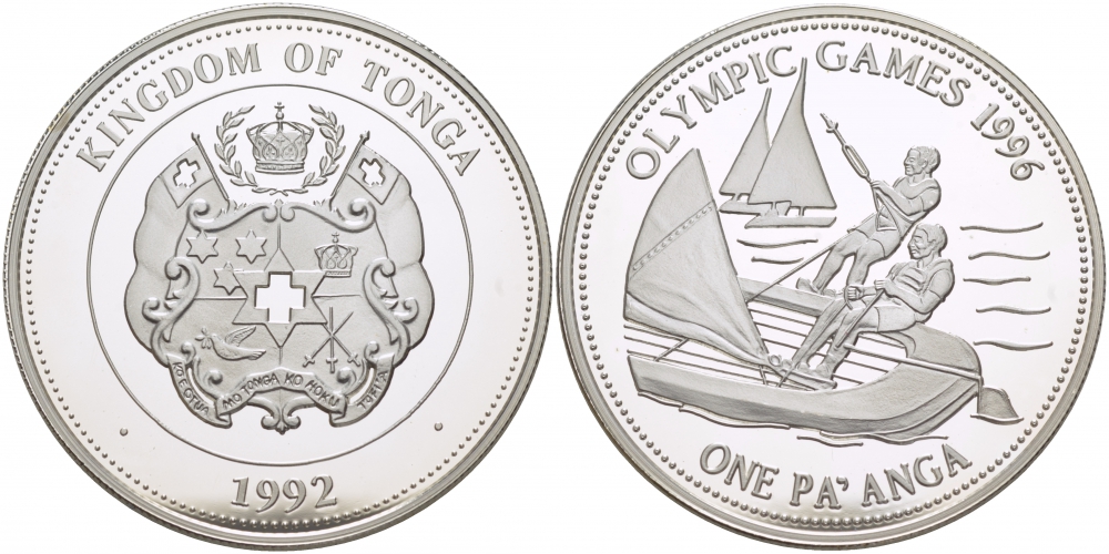 Тонга 1 паанга 1992 XXVI летние Олимпийские игры 1996 года в Атланте, парусный спорт KM 156 серебро PROOF 1068-1-14