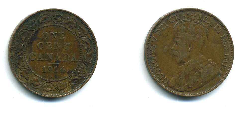 Канада 1 цент 1914 Георг V (1910-1936), большой формат KM 21 бронза 540-713