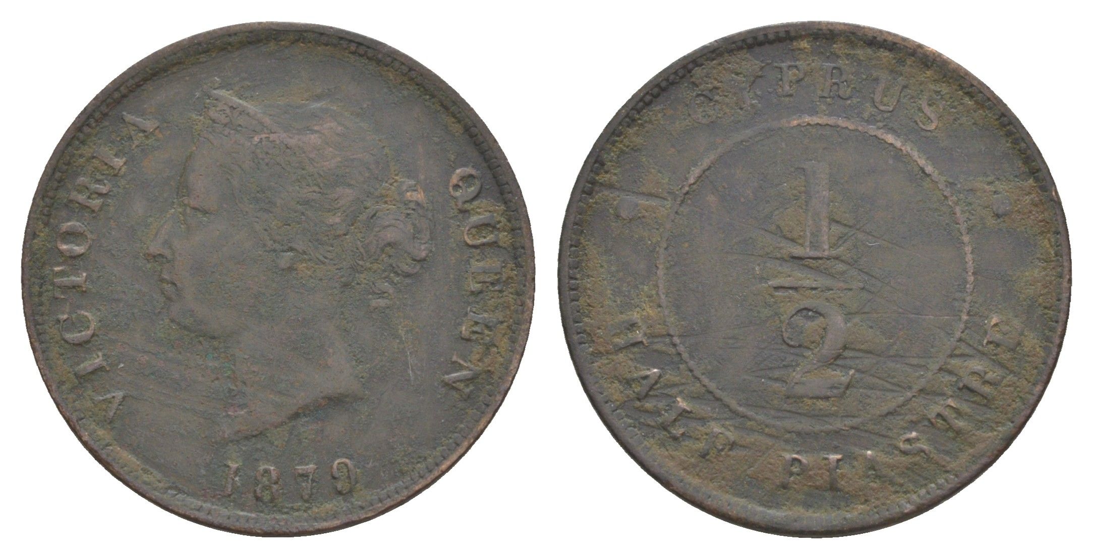 Кипр 1/2 пиастра 1879 Виктория (1837-1901) KM 2 бронза 4127-1144