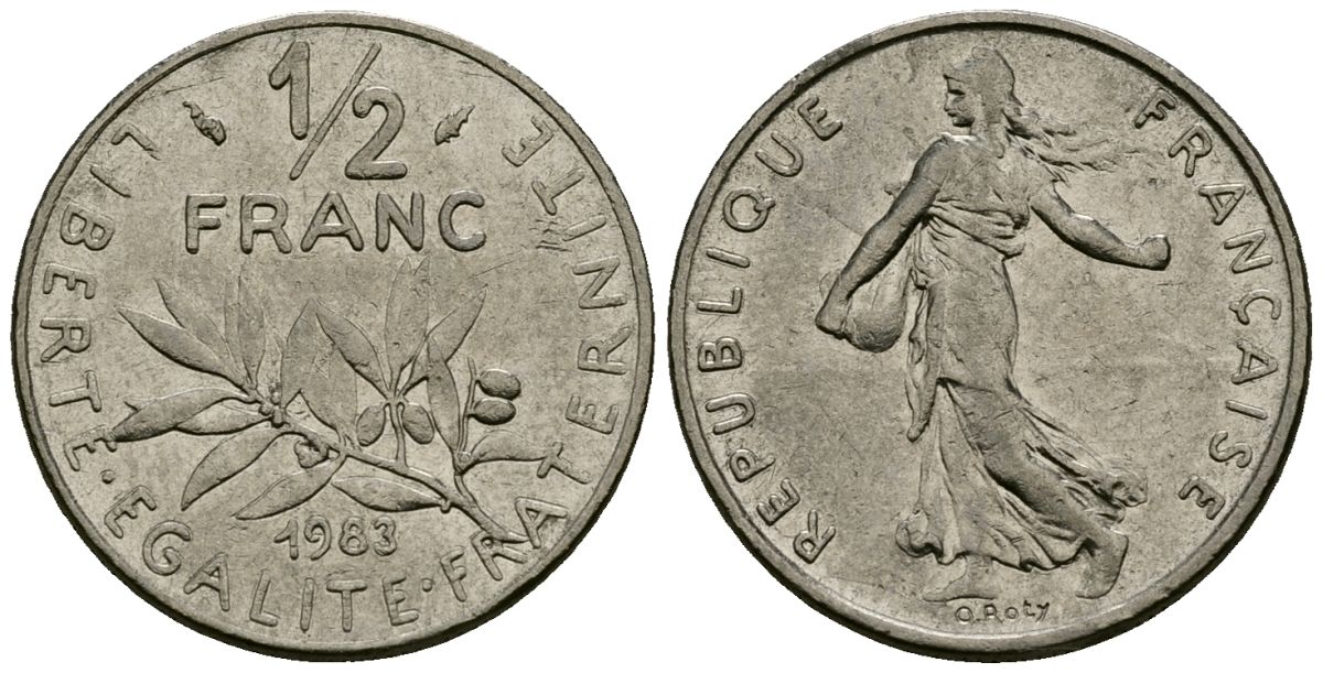 Франция 1/2 франка 1983 сеятель KM 931 никель 4135-724