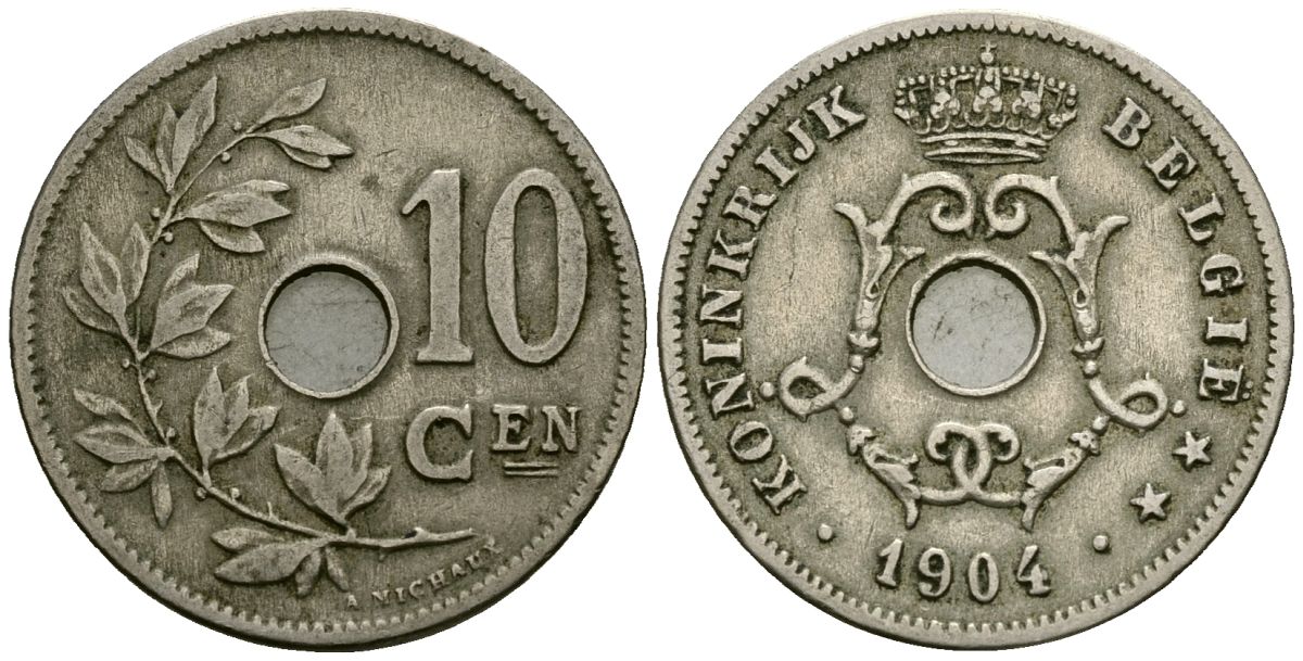 Бельгия 10 сантимов 1904 Belgie KM 53 медно-никель 4172-1152