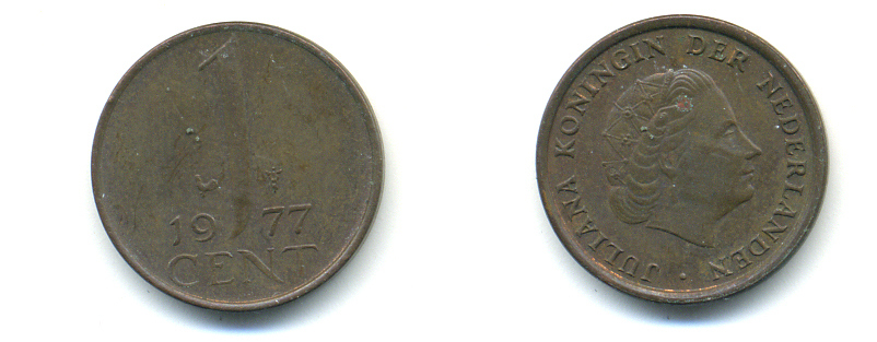 НИДЕРЛАНДЫ 1 ЦЕНТ 1977 ЮЛИАНА KM 180 бронза 83-952