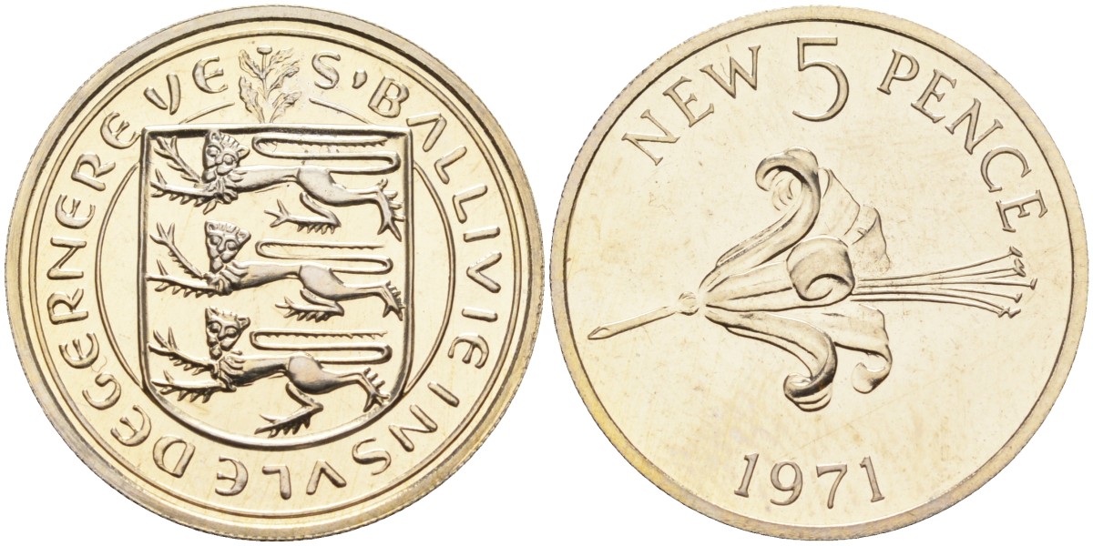 Гернси 5 пенсов 1971 лилия, тираж 10000 экз. KM 23 медно-никель PROOF 4582-232