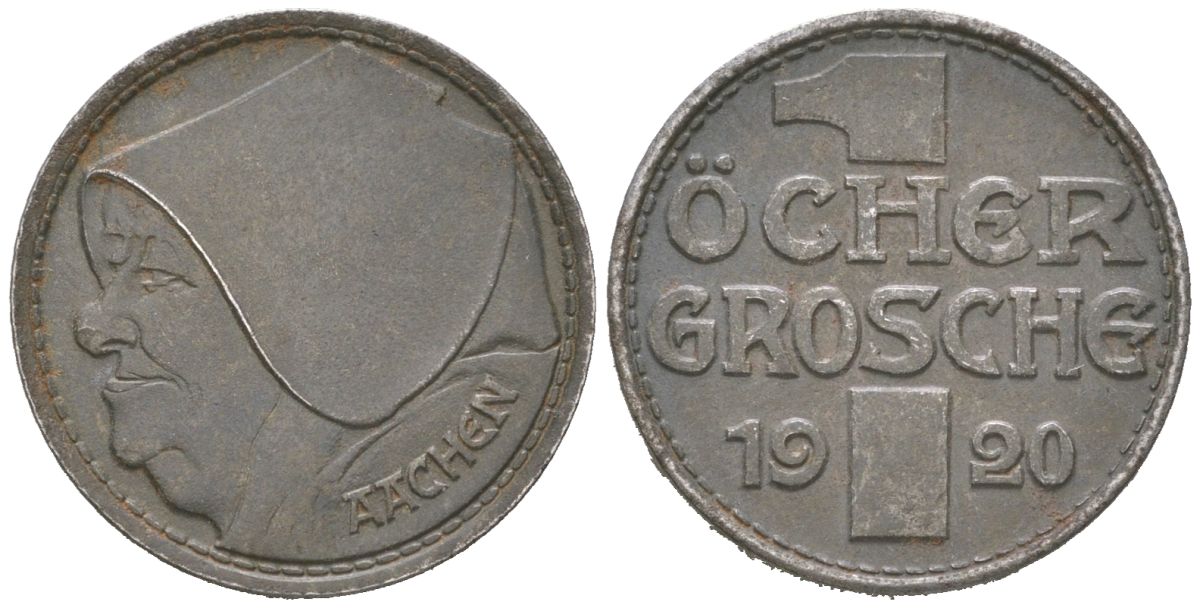 Аахен 10 пфеннигов = 1 грош 1920 Funck 1.5A, Men05 70.15, Men18 99.15 железо 4617-157