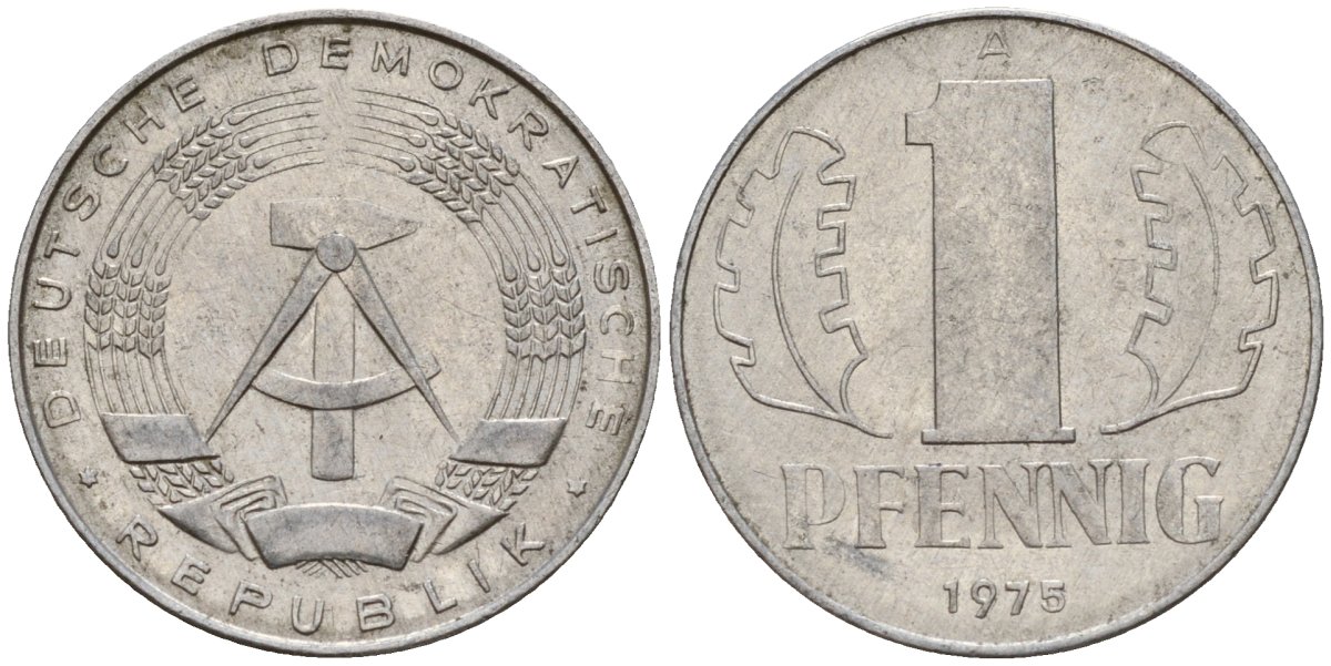 ГДР 1 пфенниг 1975 A KM 8.1 алюминий 112-357