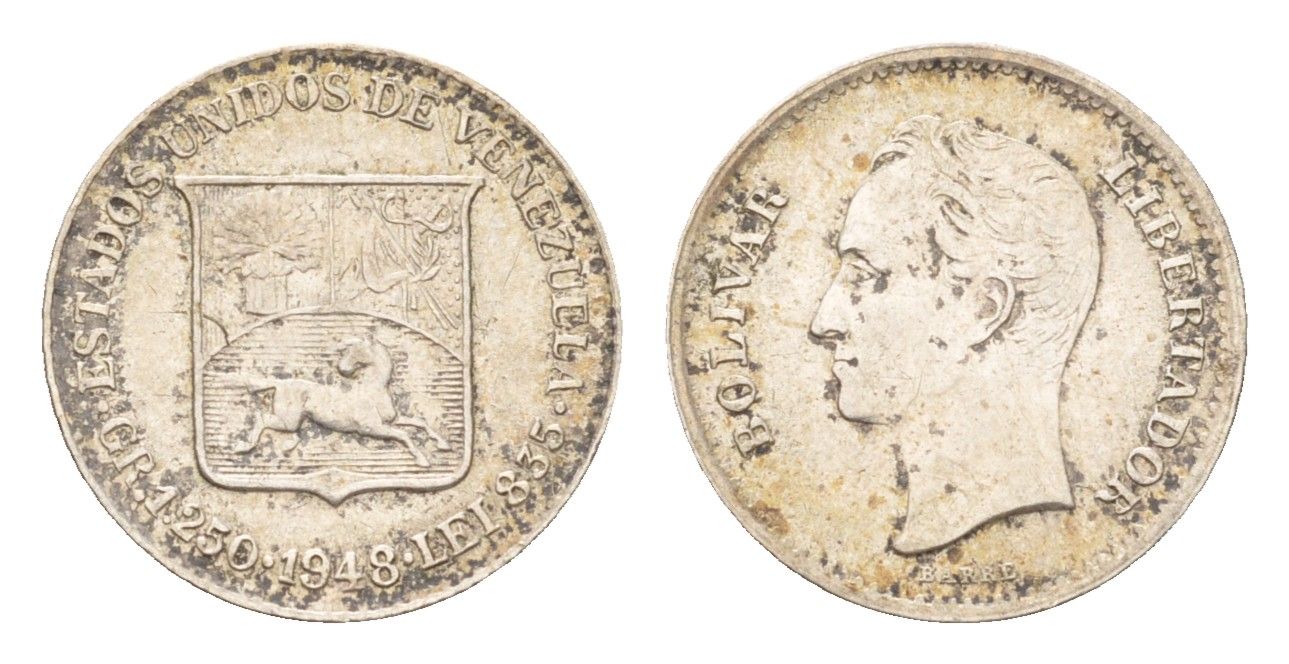 Венесуэла 1/4 боливара 1948 Y 20 серебро 4669-1152