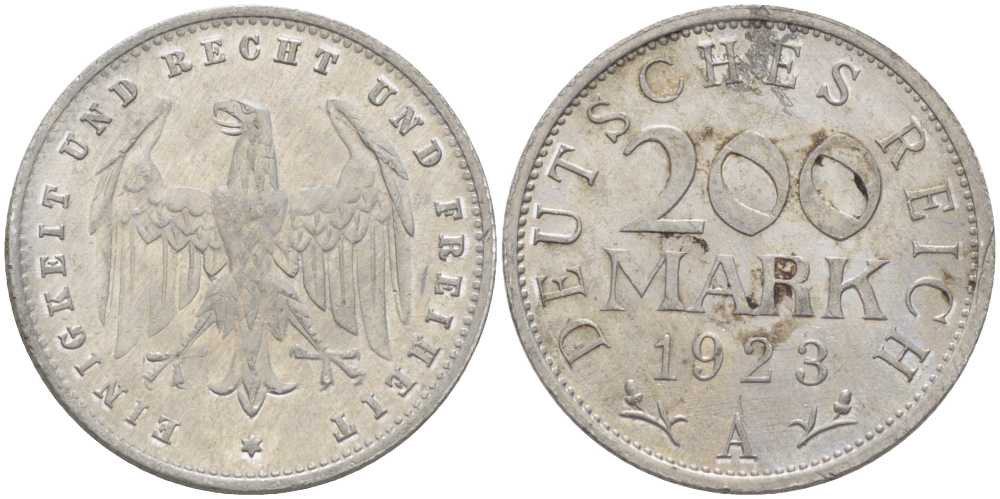 ГЕРМАНИЯ 200 МАРОК 1923 A KM 35, J. 304, Weege 22 алюминий 261-837