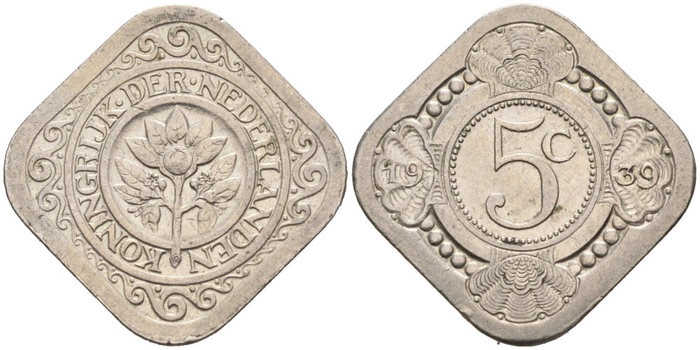 Нидерланды 5 центов 1939 Вильгельмина (1890-1948) KM 153 медно-никель 4575-723